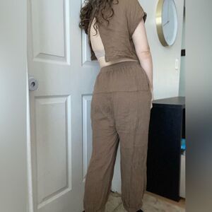 Free People Boho Jumpsuit Open Back Size XS Brown Cotton Gauzy Romper‎
